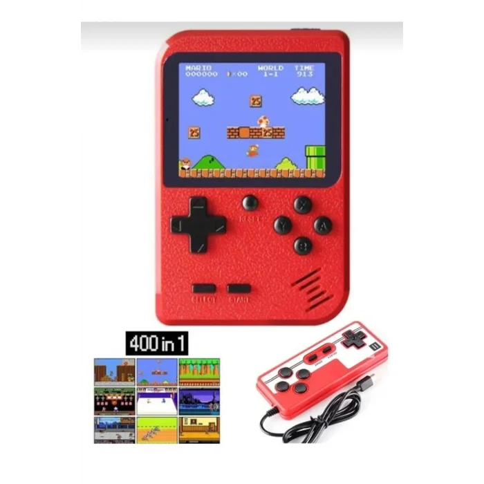 BUĞZ Taşınabilir mini atari oyun konsolu 400 yüklü oyunlu kırmızı renk bluetooth yok - Elektronik