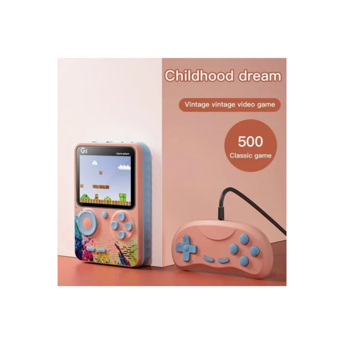 BUĞZ Taşınabilir mini el oyun konsolu 500 oyunlu Bluetooth özellikli pembe renkli - Elektronik