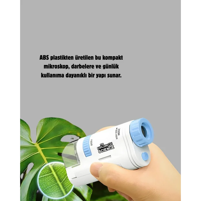 BUĞZ Taşınabilir Mini Mikroskop LED Işıklı 80X–200X Büyütmeli ve Odak Ayarlı