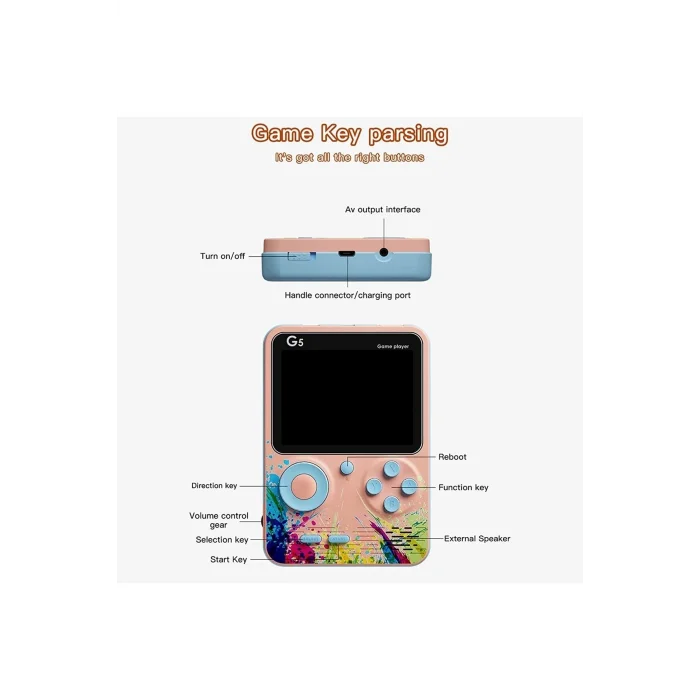 BUĞZ Taşınabilir mini oyun konsolu 500 oyunlu pembe renk bluetooth özelliği yok - Elektronik