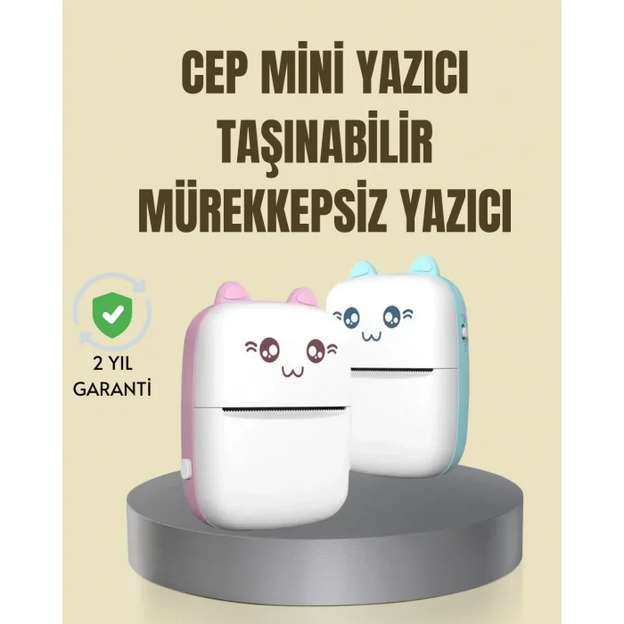  Taşınabilir Mini Termal Yazıcı 200 DPI Bluetooth Bağlantılı