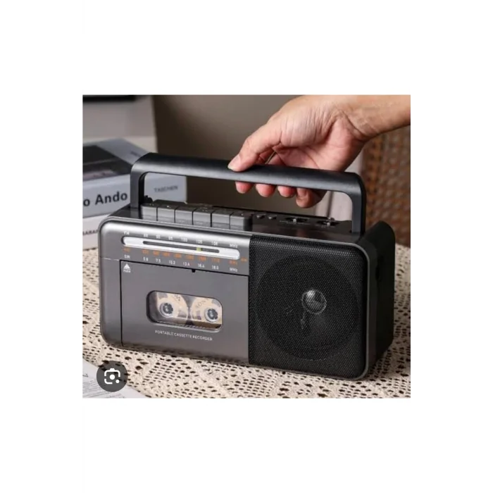 BUĞZ Taşınabilir nostaljik radyo kaset çalar FM radyo USB MP3 çalar Bluetooth hoparlör gri