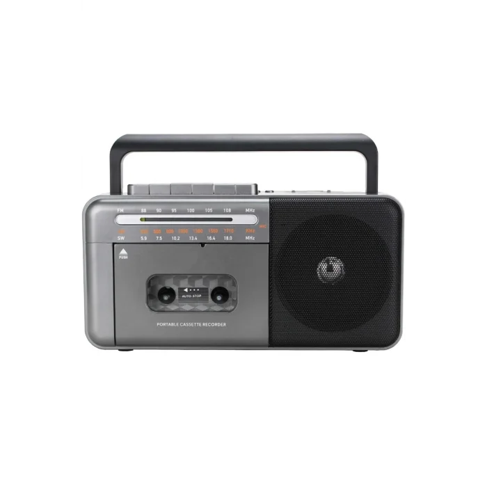 BUĞZ Taşınabilir nostaljik radyo kaset çalar FM radyo USB MP3 çalar Bluetooth hoparlör gri