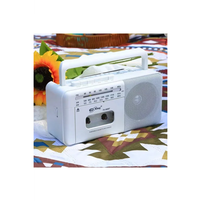 BUĞZ Taşınabilir nostaljik radyo kaset çalar FM radyo USB MP3 player Bluetooth hoparlör beyaz