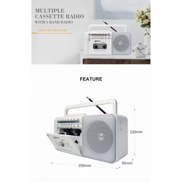 BUĞZ Taşınabilir nostaljik radyo kaset çalar FM radyo USB MP3 player Bluetooth hoparlör beyaz