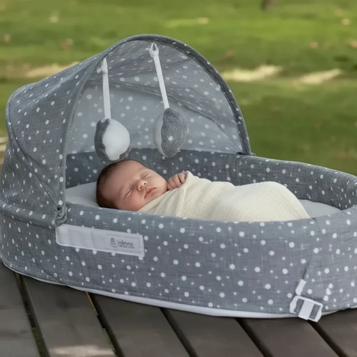 BUĞZ Taşınabilir Portatif Bebek Yatağı,Sırt Çantasına Dönüşebilen Portatif Bebek Beşiği (Gri) ( BUĞZ )