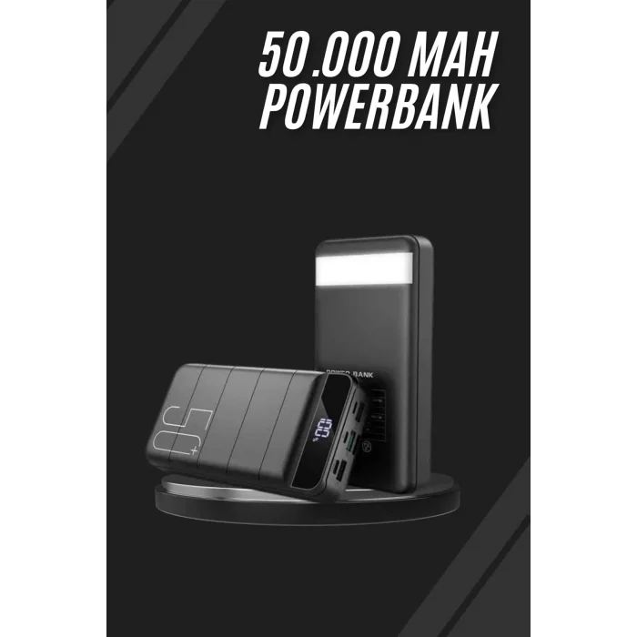  Taşınabilir Powerbank 50.000 mAh 4 Girişli Hızlı Şarj Led Göstergeli Fenerli Şarj