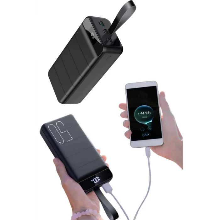 BUĞZ Taşınabilir Powerbank 50.000 mAh 4 Girişli Hızlı Şarj Led Göstergeli Fenerli Şarj - BUĞZ