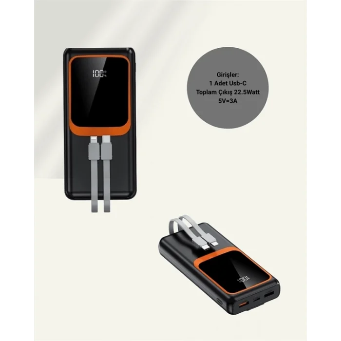  Taşınabilir Şarj Cihazı 20000 mAh | 22.5W Hızlı Şarj + Dijital Ekran + Kablo Dahil