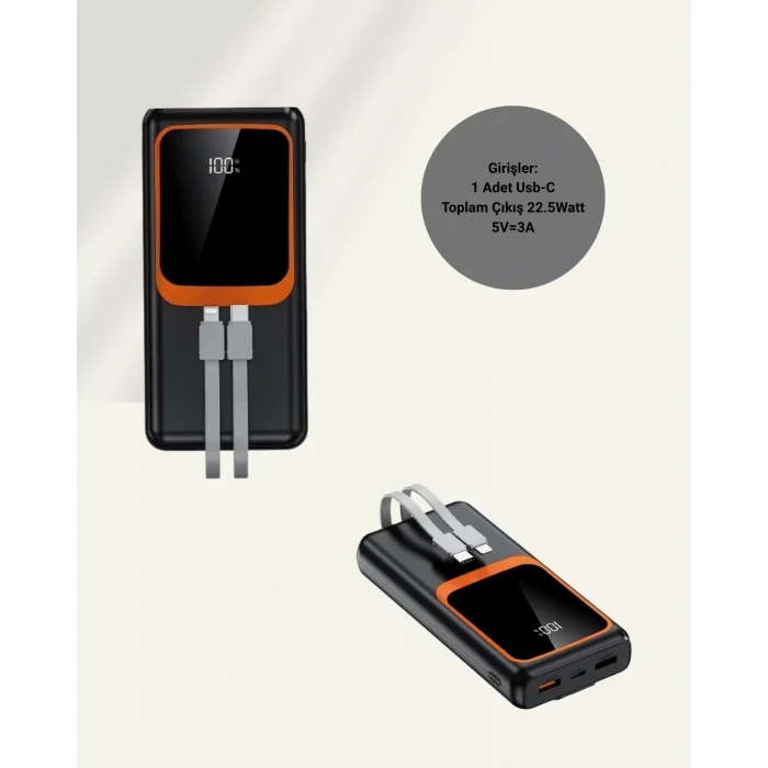  Taşınabilir Şarj Cihazı 20000 mAh | 22.5W Hızlı Şarj + Dijital Ekran + Kablo Dahil