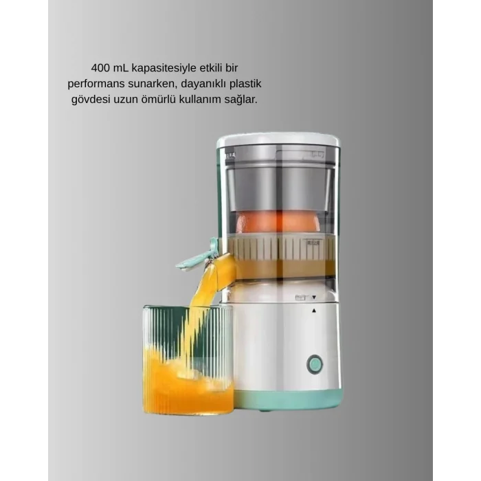 BUĞZ Taşınabilir Şarjlı Katı Meyve Sıkacağı – 45W Güç, 18000 RPM Hız, 400 mL Kapasite