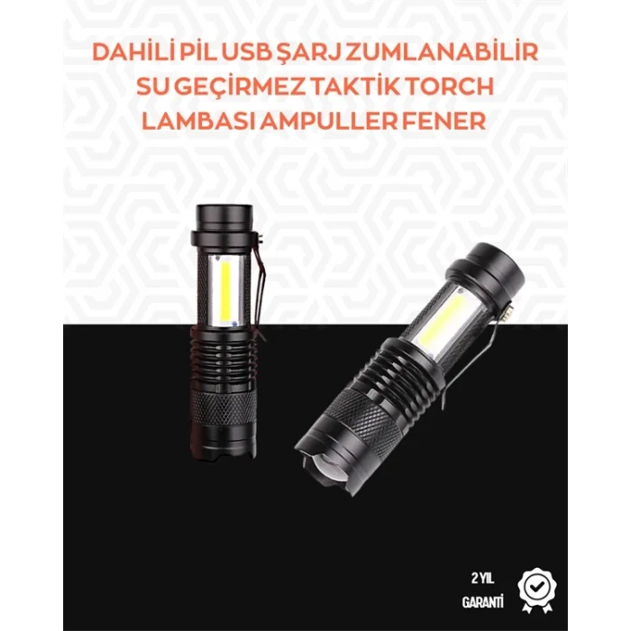  Taşınabilir Şarjlı LED Fener - 4 Modlu, 2000LM, Ayarlanabilir Odak