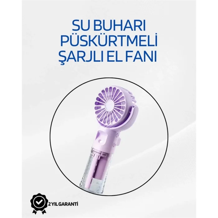  Taşınabilir Şarjlı Su Sisi Püskürtmeli Mini El Fanı – 4 Hız Ayarı, Tip-C Şarjlı, Sessiz Motor