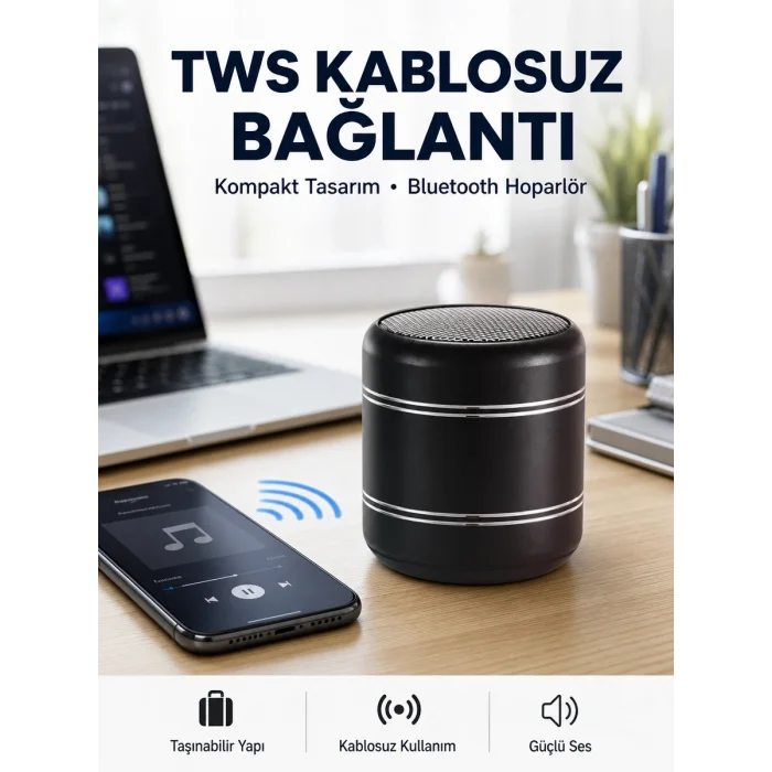 BUĞZ Taşınabilir Silindir Tasarım Bluetooth 5.0 Hoparlör Yüksek Bas Performanslı Yeni Nesil