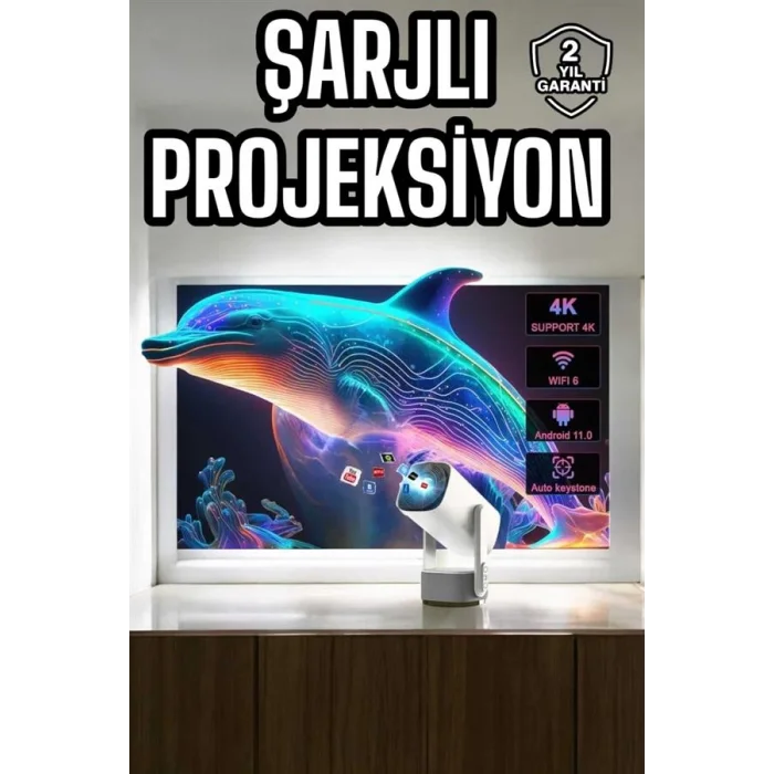 BUĞZ Taşınabilir Sinema Oyun Projektörü Akıllı Projeksiyon Android 11 - Lisinya