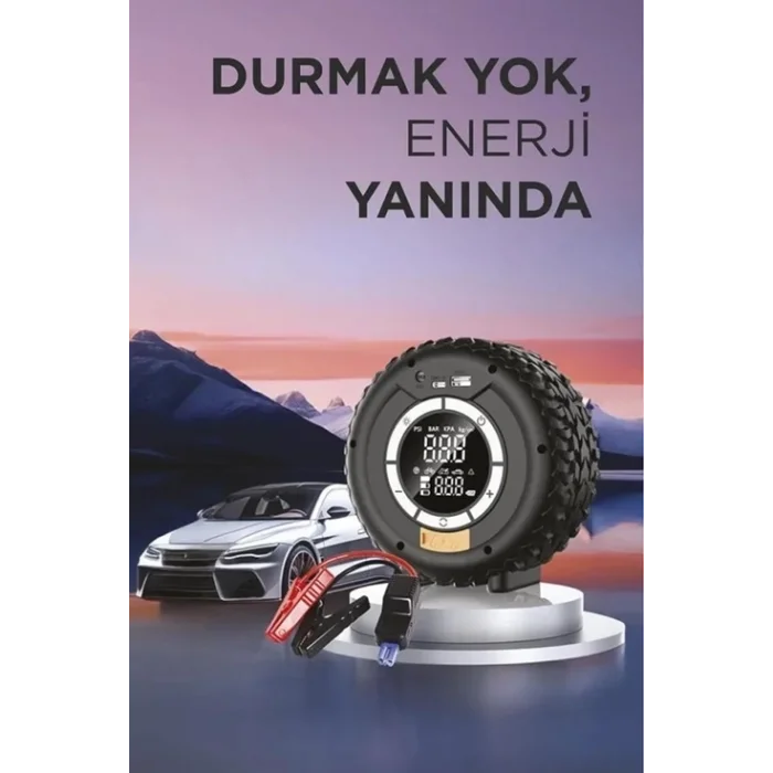 BUĞZ Taşnabilir Araç Akü Takviyeli ,powerbank Destekli ,ışıklı Oto Hava Kompresörü