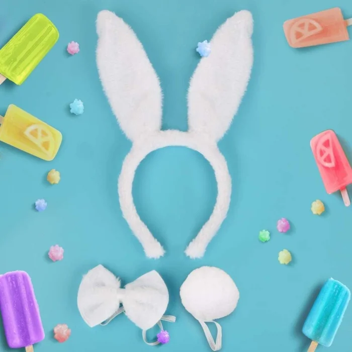 BUĞZ Tavşan Kostüm Seti Taç Papyon Kuyruk Beyaz Renk