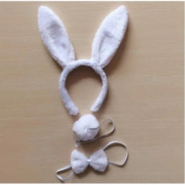  Tavşan Kostüm Seti Taç Papyon Kuyruk Beyaz Renk