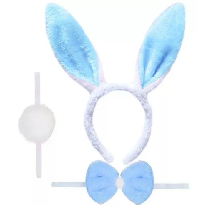  Tavşan Kostüm Seti Taç Papyon Ponpon Kuyruk Mavi