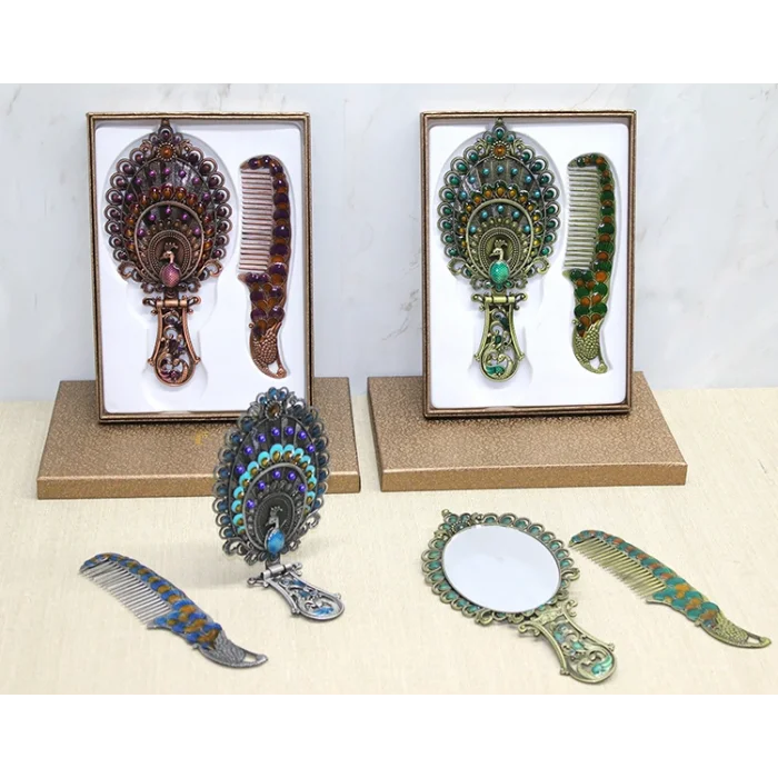 BUĞZ Tavuskuşu Katlanabilir Ayna Ve Tarak Seti Büyük Boy