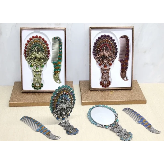 BUĞZ Tavuskuşu Katlanabilir Ayna Ve Tarak Seti Büyük Boy Alk4913