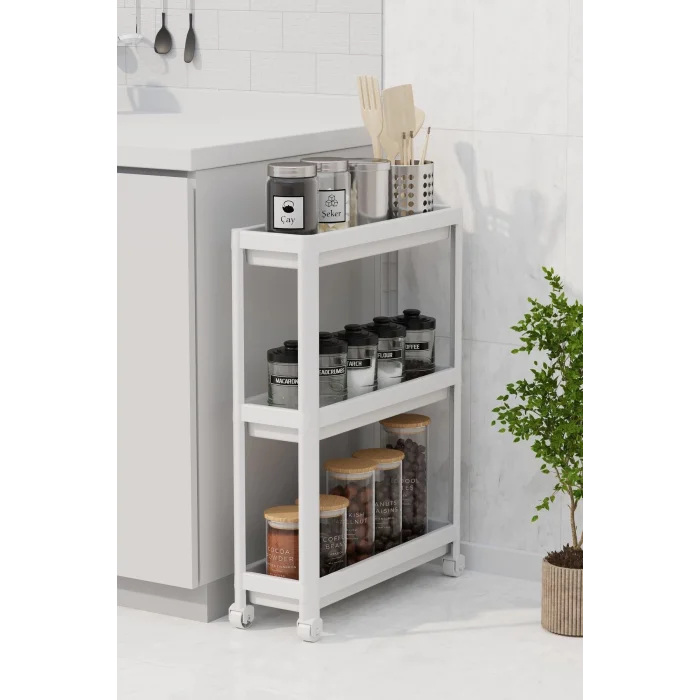  Tekerlekli 3 Katlı Çok Amaçlı Raf Ünitesi - Banyo Mutfak Düzenleyici Organizer Raf