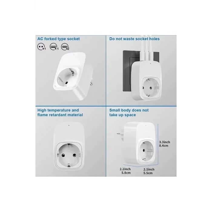 BUĞZ Tekli Yüksek Voltaj Korumalı Duvar Prizi 2x Type-c 1x Usb Çıkışlı Priz Grup Priz Çoğaltıcı Siyah