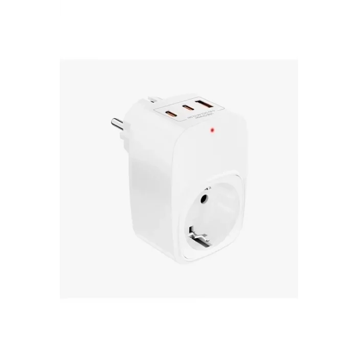 BUĞZ Tekli Yüksek Voltaj Korumalı Duvar Prizi 2x Type-c 1x Usb Çıkışlı Priz Grup Priz Çoğaltıcı Beyaz
