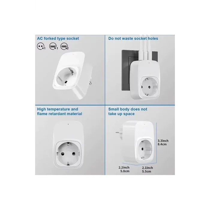 BUĞZ Tekli Yüksek Voltaj Korumalı Duvar Prizi 2x Type-c 1x Usb Çıkışlı Priz Grup Priz Çoğaltıcı Beyaz