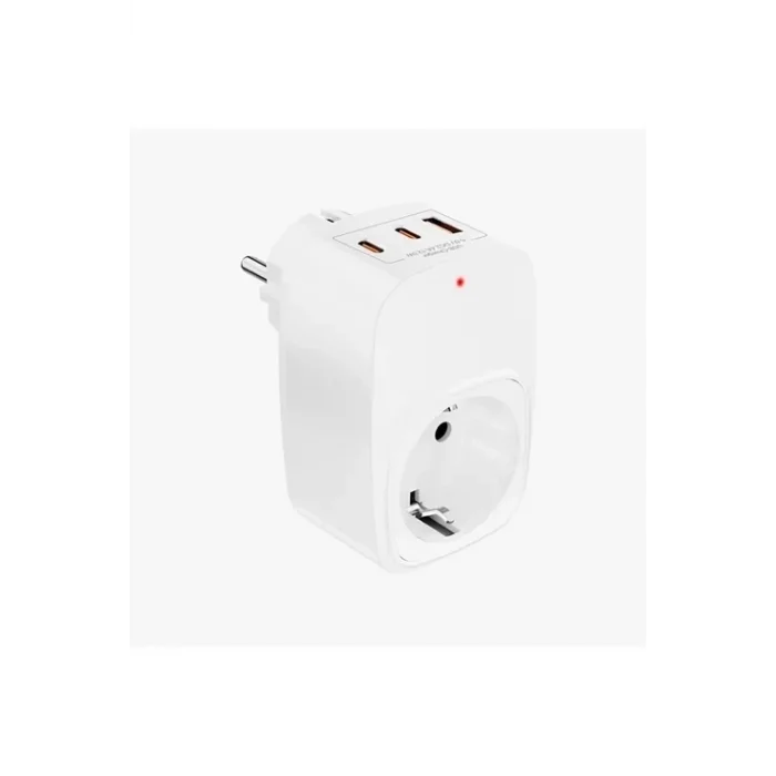 BUĞZ Tekli Yüksek Voltaj Korumalı Duvar Prizi 2x Type-c 1x Usb Çıkışlı Priz Grup Priz Çoğaltıcı Beyaz