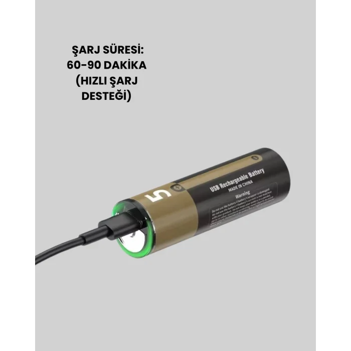 BUĞZ Tekrar Şarj Edilebilir AA USB Type-C Pil | 1000+ Döngü | 1.5V Sabit Voltaj