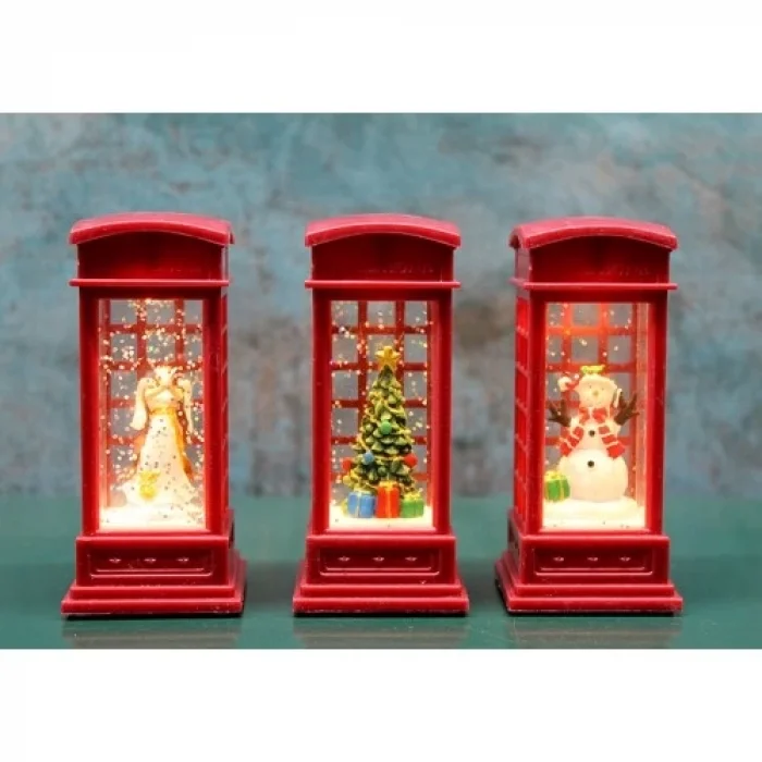  Telefon Kulübeli Işıklı Kar Küresi Kırmızı Tasarım