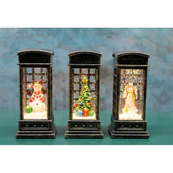 BUĞZ Telefon Kulübeli Işıklı Kar Küresi Siyah Tasarım