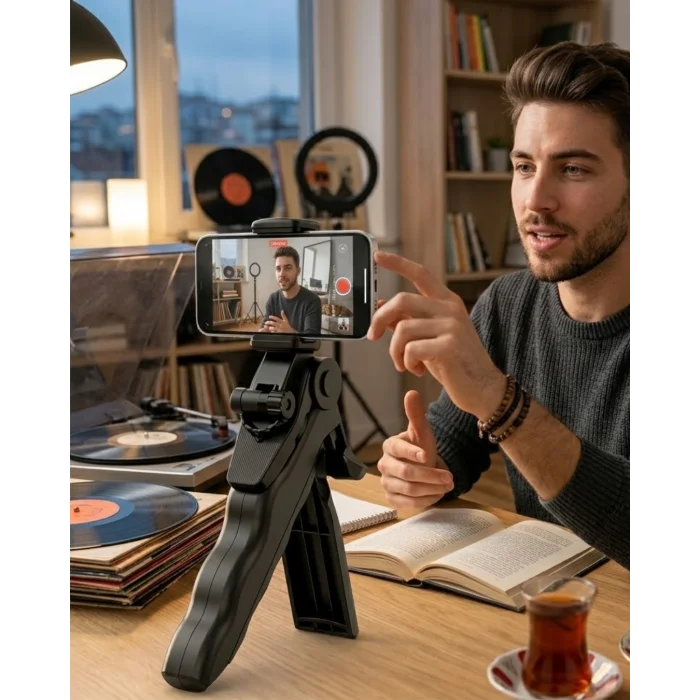 BUĞZ Telefon Tripodu Masaüstü Stand 360 Derece Dönebilen Telefon Tutucu