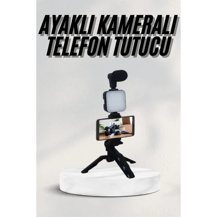  Telefon Tutucu Led Işıklı Kumandalı Mikrofon Telefon Vlog Video Kayıt
