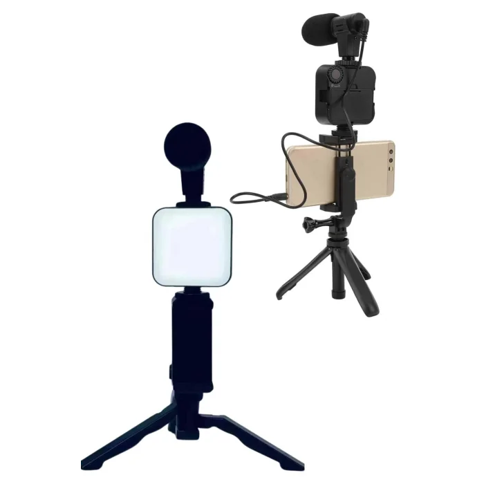 BUĞZ Telefon Tutucu Led Işıklı Kumandalı Mikrofon Telefon Vlog Video Kayıt Yeni Nesil