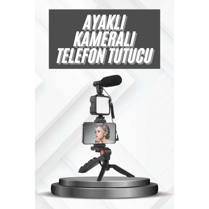 BUĞZ Telefon Tutucu Mikrofonlu Işıklı Youtuber Video Kayıt