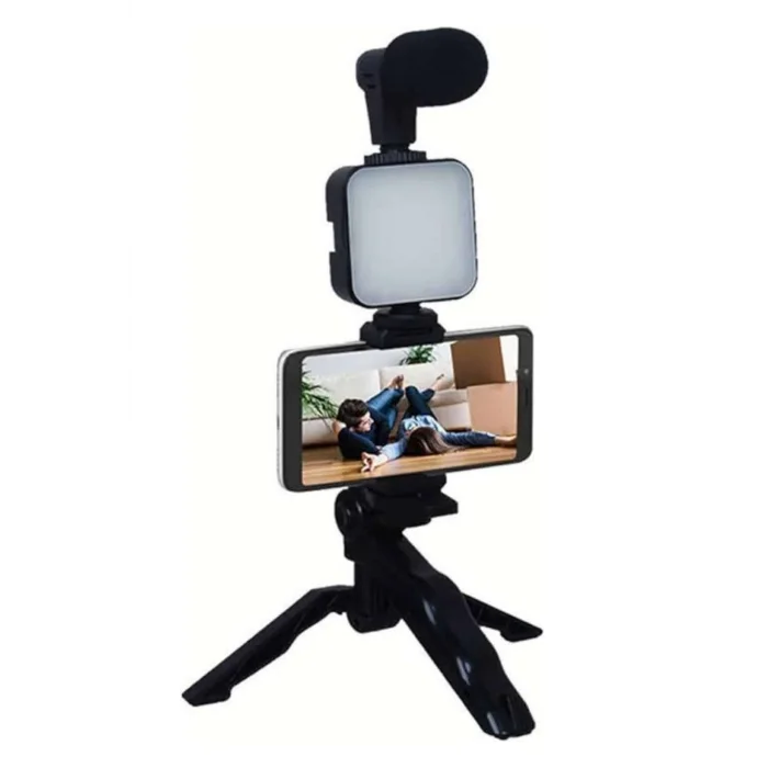 BUĞZ Telefon Tutucu Mikrofonlu Işıklı Youtuber Video Kayıt