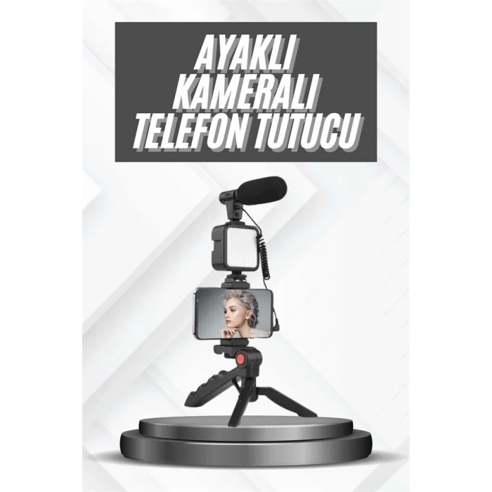 BUĞZ Telefon Tutucu Mikrofonlu Işıklı Youtuber Video Kayıt