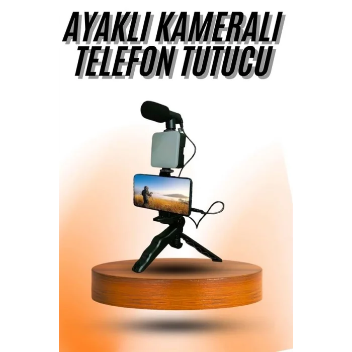 BUĞZ Telefon Tutucu Mini Mikrofonlu Tripod Vlog Çekim Video
