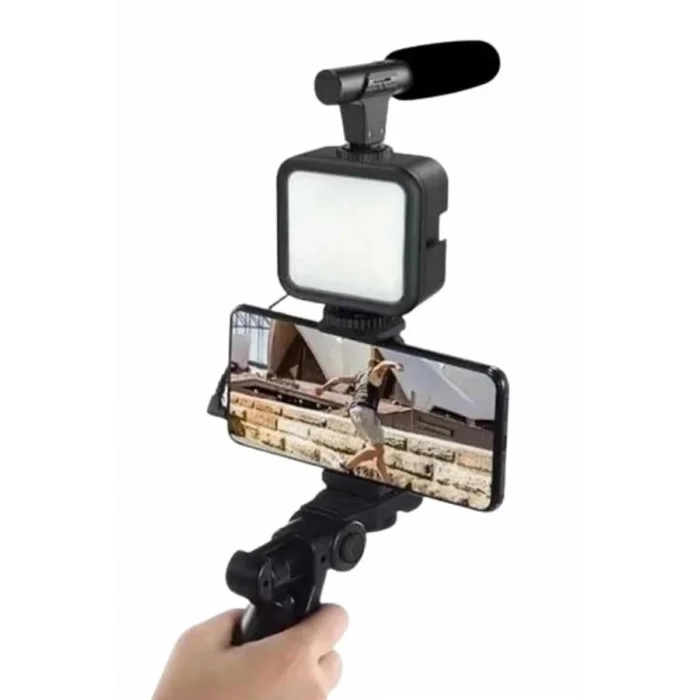BUĞZ Telefon Tutucu Mini Mikrofonlu Tripod Vlog Çekim Video