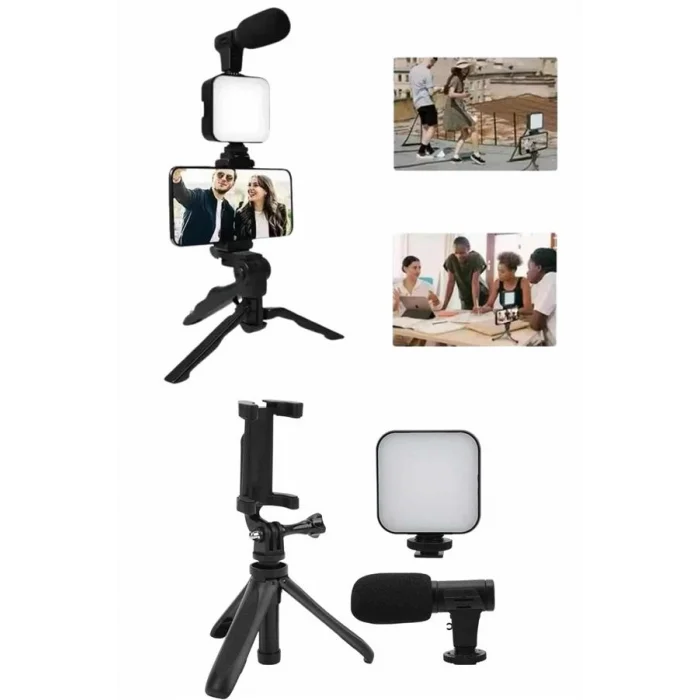 BUĞZ Telefon Tutucu Mini Mikrofonlu Tripod Vlog Çekim Video