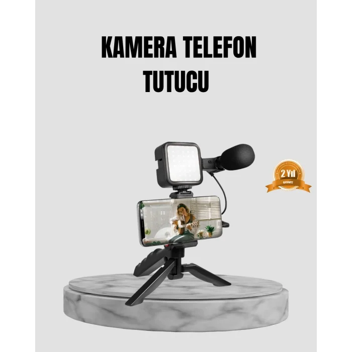 BUĞZ Telefon Video Çekim Kiti LED Aydınlatma Mikrofon Tripodlu Tam Set