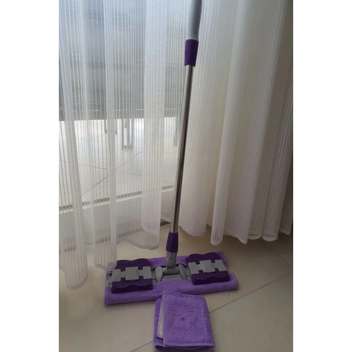 BUĞZ Teleskobik Cam Yer Tavan Silme - İstediğin Bezi Tak Kullan - 4 Mandallı -Yedek Bezli Mop Seti