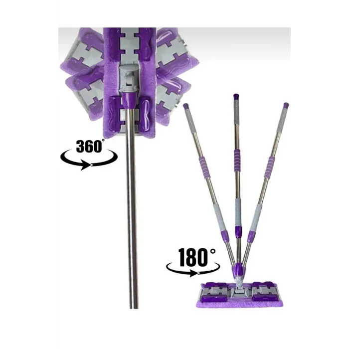 BUĞZ Teleskobik Cam Yer Tavan Silme - İstediğin Bezi Tak Kullan - 4 Mandallı -Yedek Bezli Mop Seti
