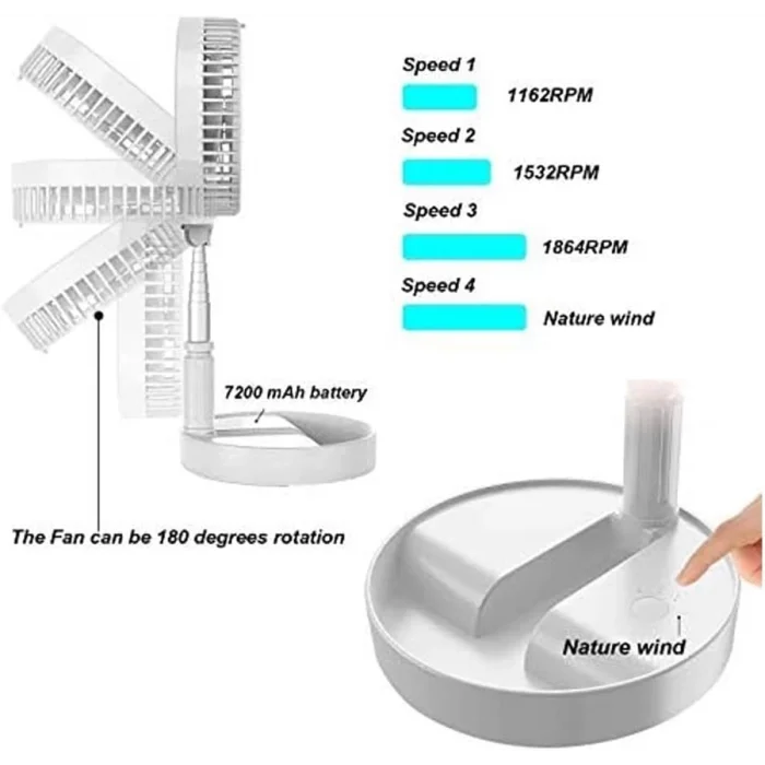 BUĞZ Teleskopik Fan Vantilatör 4 Modlu Şarjlı Katlanabilir Yükseltilebilir Taşınabilir Serinletici Portatif Masa Vantilatörü ( BUĞZ )