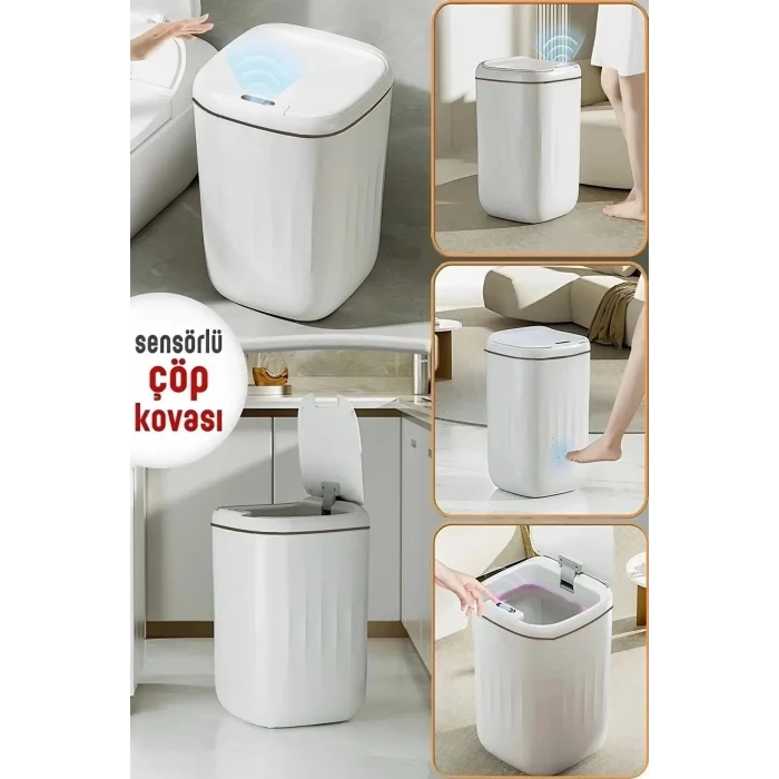 BUĞZ Temassız Sensörlü 20 Litre Çöp Kovası UV Işıklı Koku Geçirmez Mutfak Banyo Kullanımı