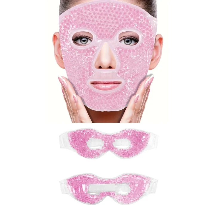 BUĞZ Terapi Jel Boncuklu Yüz ve Göz Maskesi Seti Pembe Sıcak ve Soğuk Kullanım ( BUĞZ )