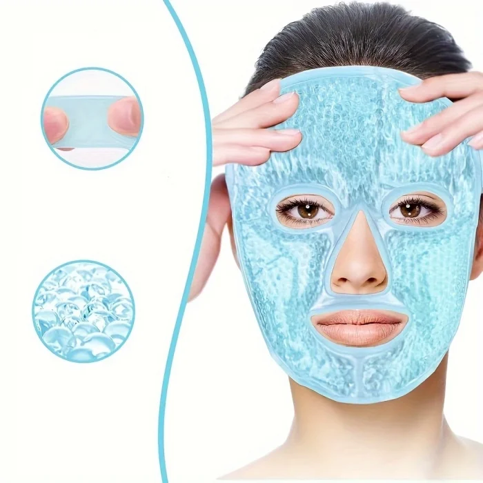 BUĞZ Terapi Jel Yüz Maskesi Soğuk Ve Sıcak Boncuklu Ayarlanabilir Maske (Mavi)