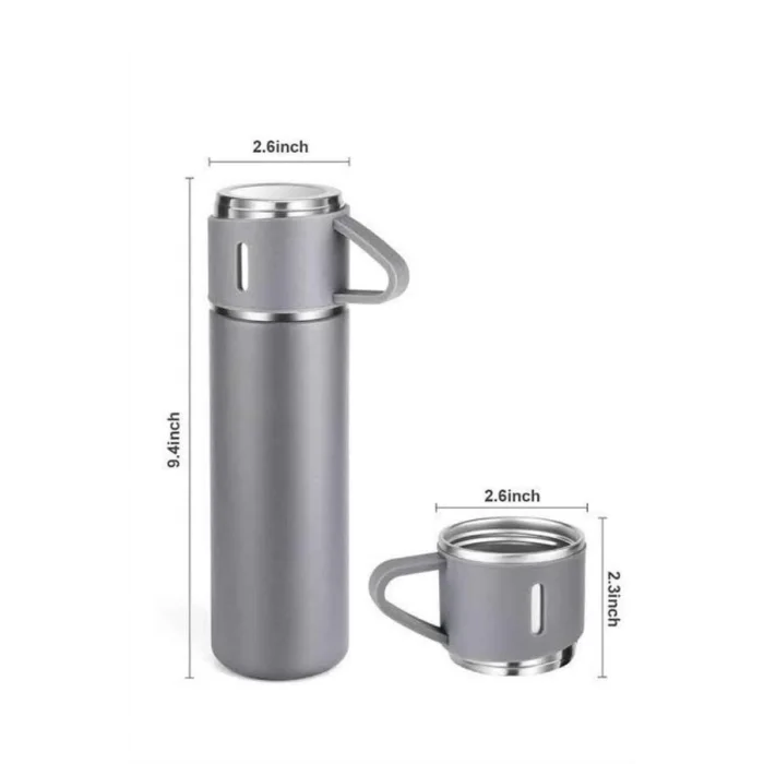BUĞZ Termos Seti Paslanmaz Çelik 3 Bardaklı Vakumlu Termos Set 500 Ml 12 Saate Kadar Isı Koruma